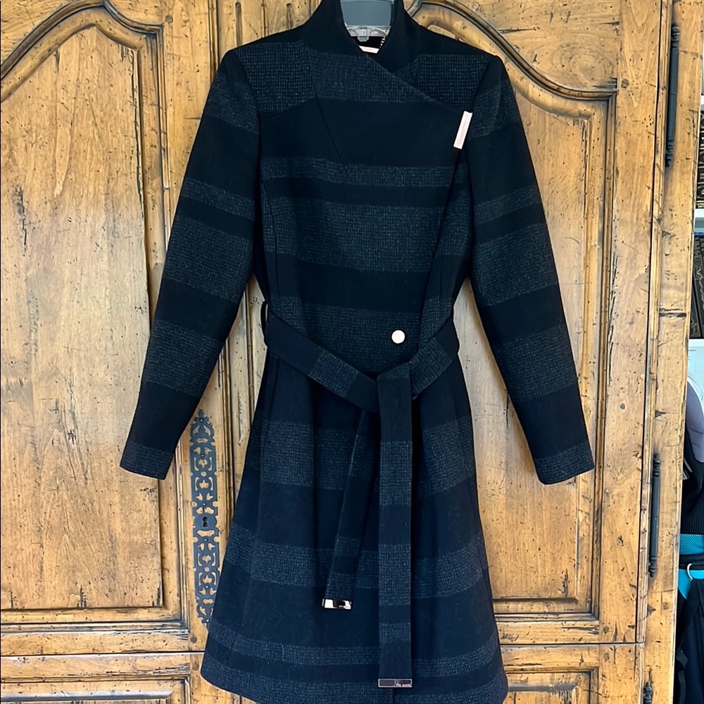 Ted Baker Black/Grey Plaid Coat